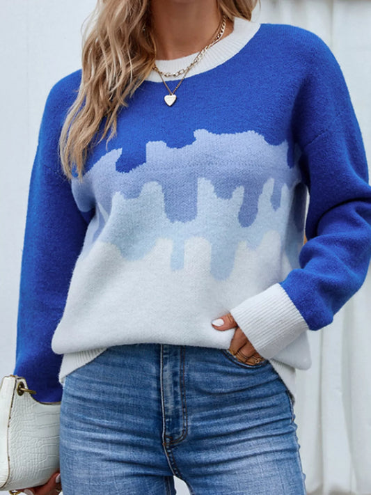 Women's Contrast Round Neck Sweater — women's knitwear Australia