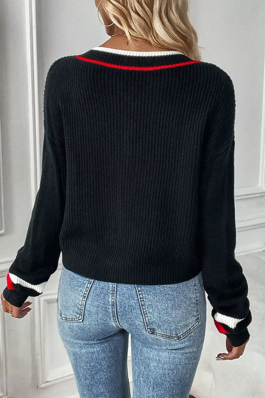 Women's V-Neck Striped Trim Sweater — women's knit sweater Australia
