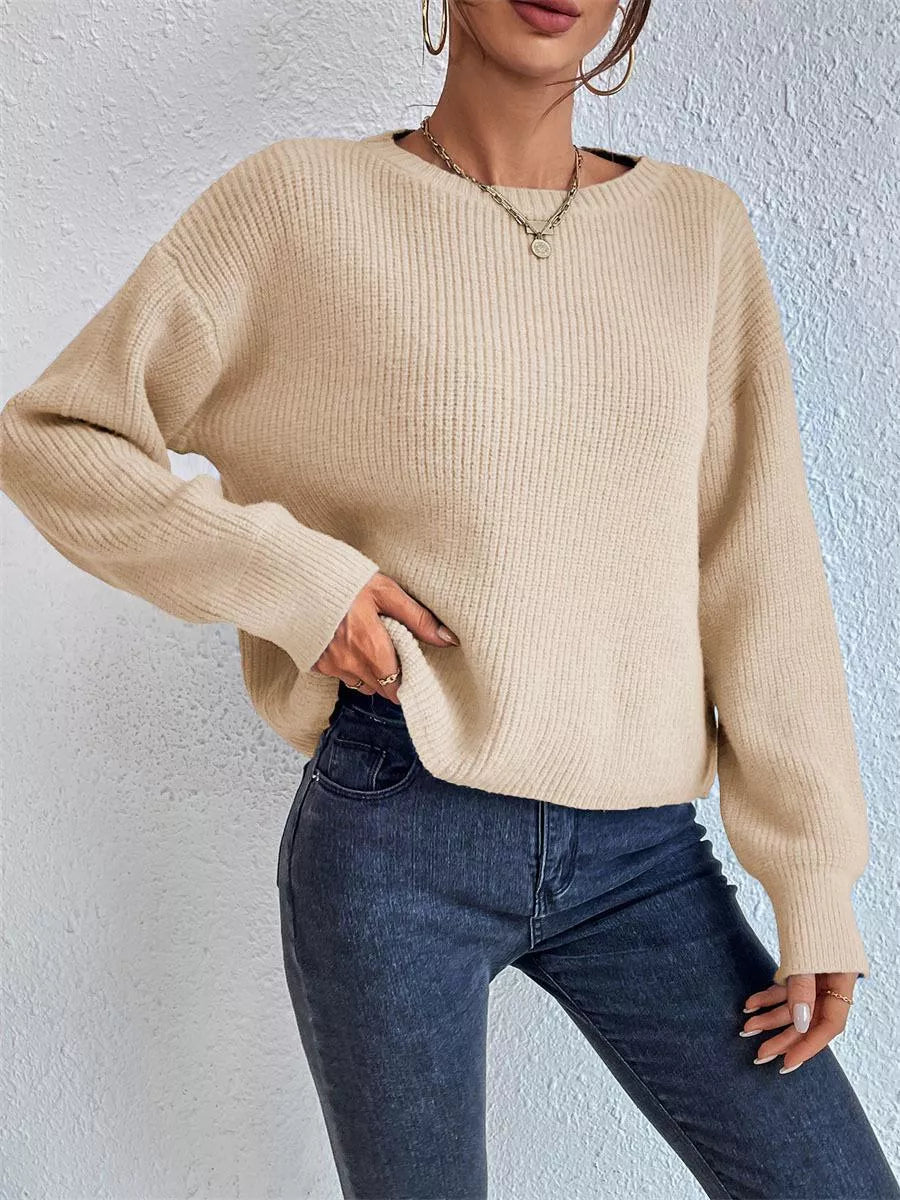 Women's Ribbed Knit Dropped Shoulder Sweater — women's knit sweater Australia