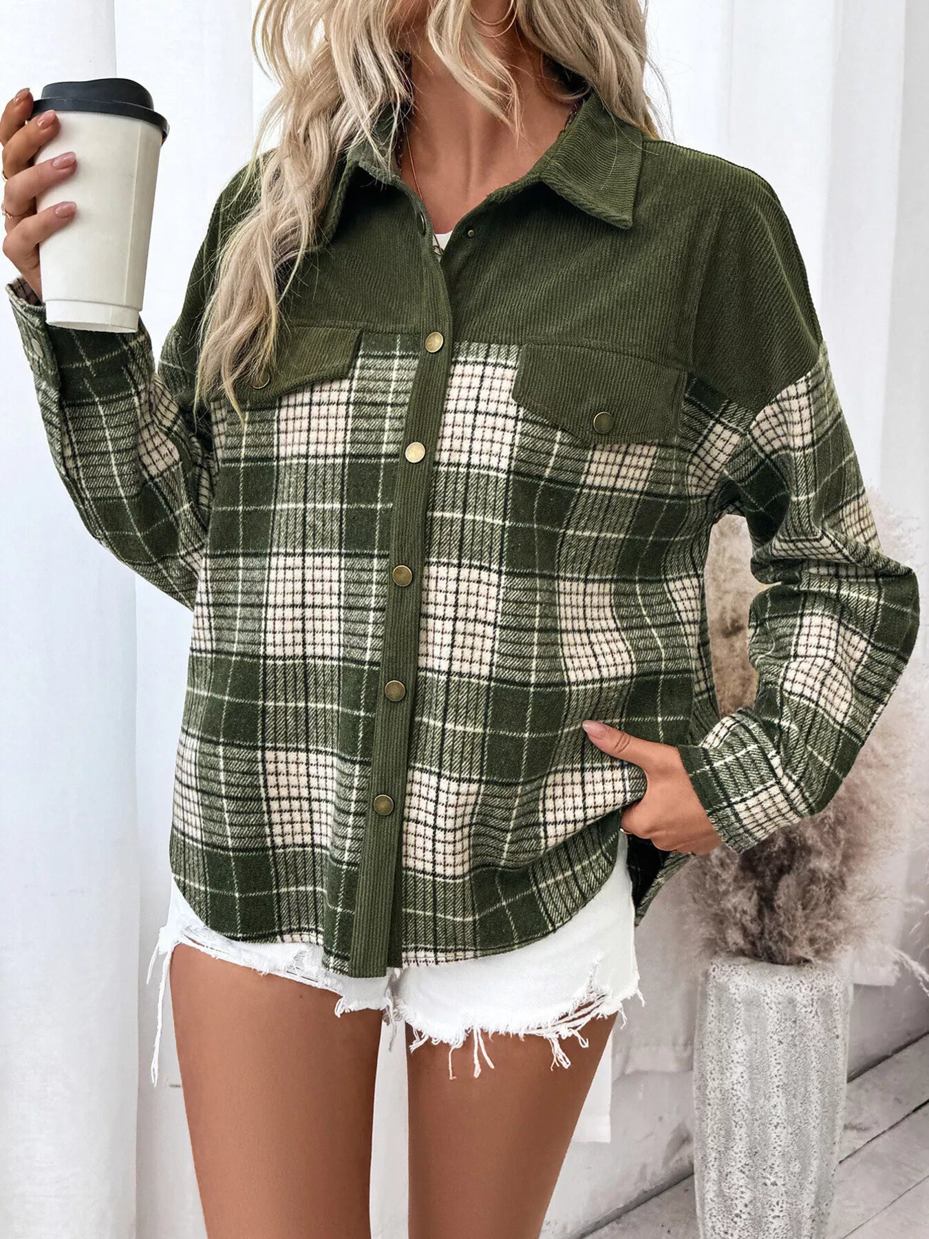 Plaid Button Up Long Sleeve Shacket — women's outerwear Australia