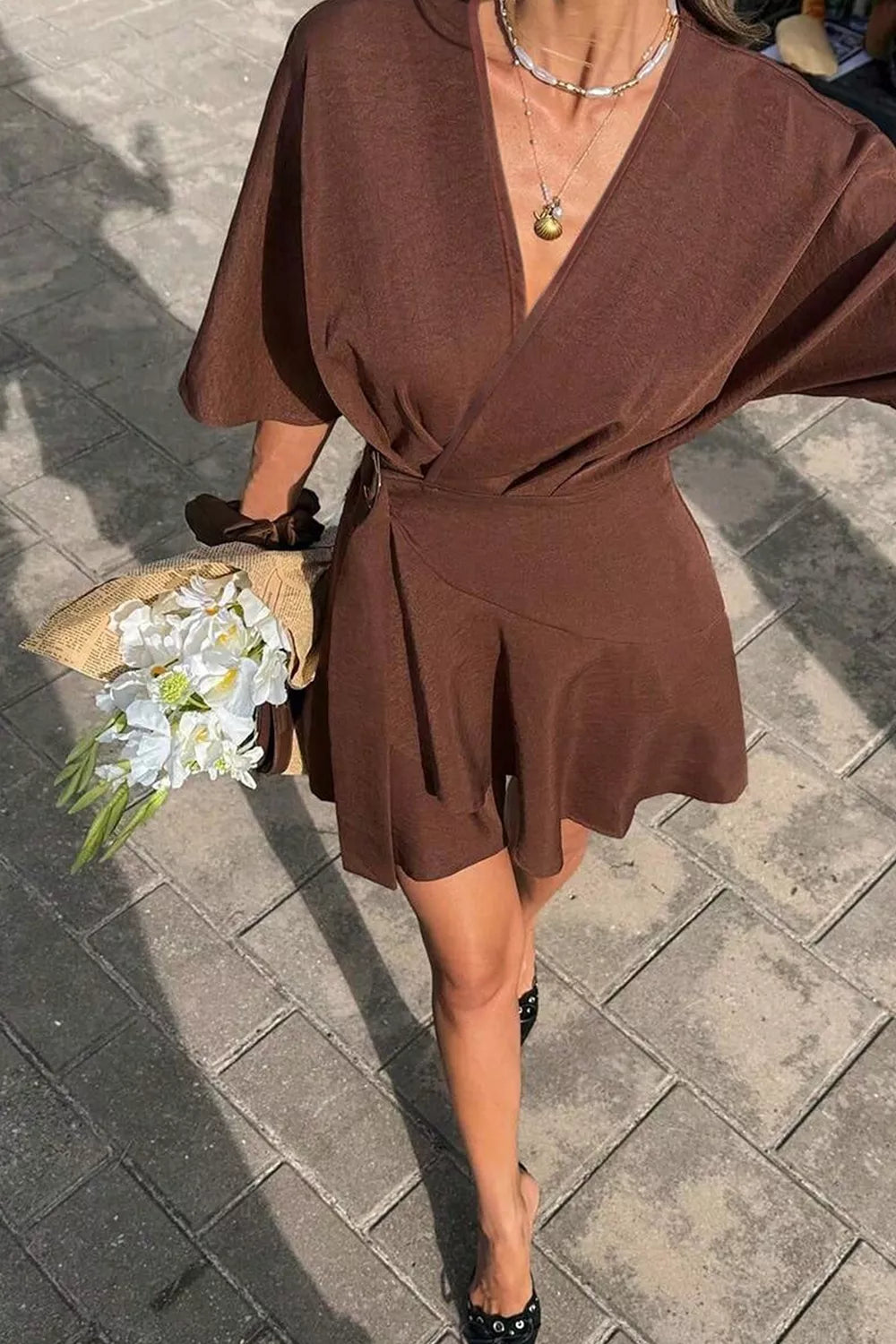 Women's Surplice Half Sleeve Mini Dress — Chic and Unique AU