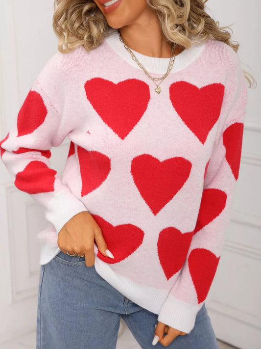 Women's Valentine's Day Heart Round Neck Knitted Sweater — women's knitwear Australia
