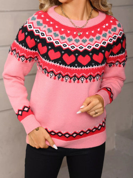 Women's Valentine's Day Heart Pattern Knitted Sweater — women's knitwear Australia