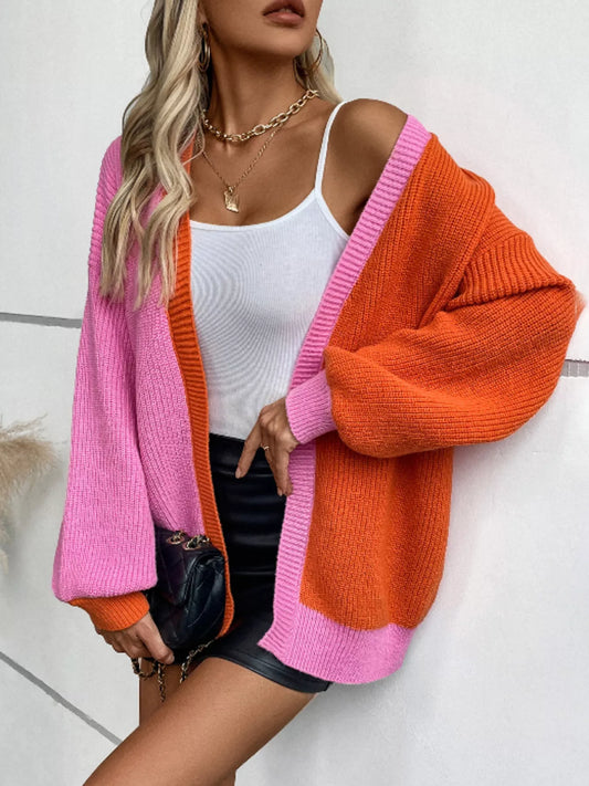 Women's Color Block Open Front Knit Cardigan — women's knitwear Australia