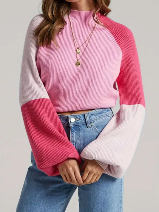 Women's Color Block Mock Neck Sweater — women's knit sweater Australia