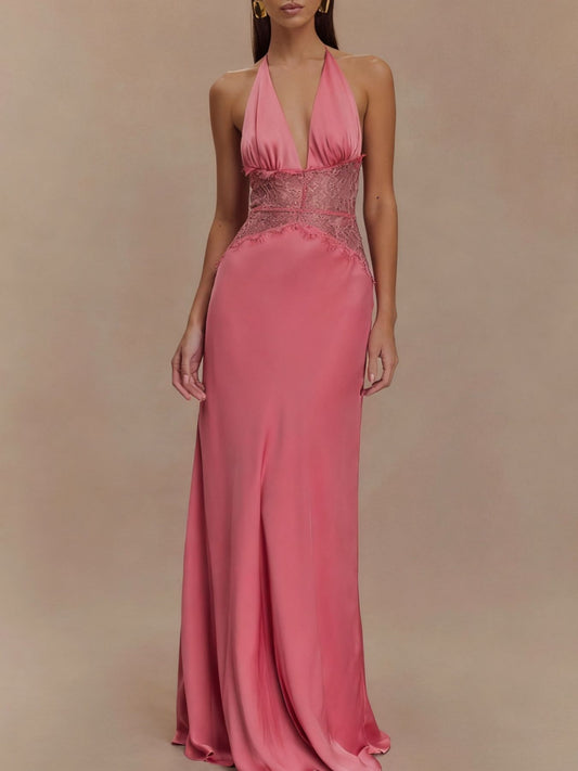 Halter Neck Lace Trimmed Maxi Dress — women's maxi dress Australia