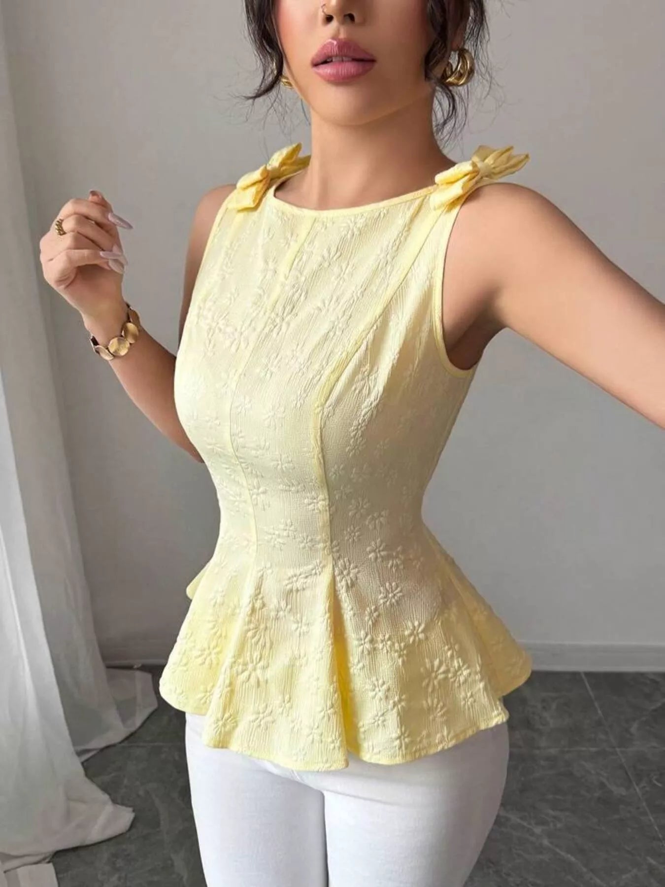 Bow Shoulder Peplum Tank — women's tank top Australia