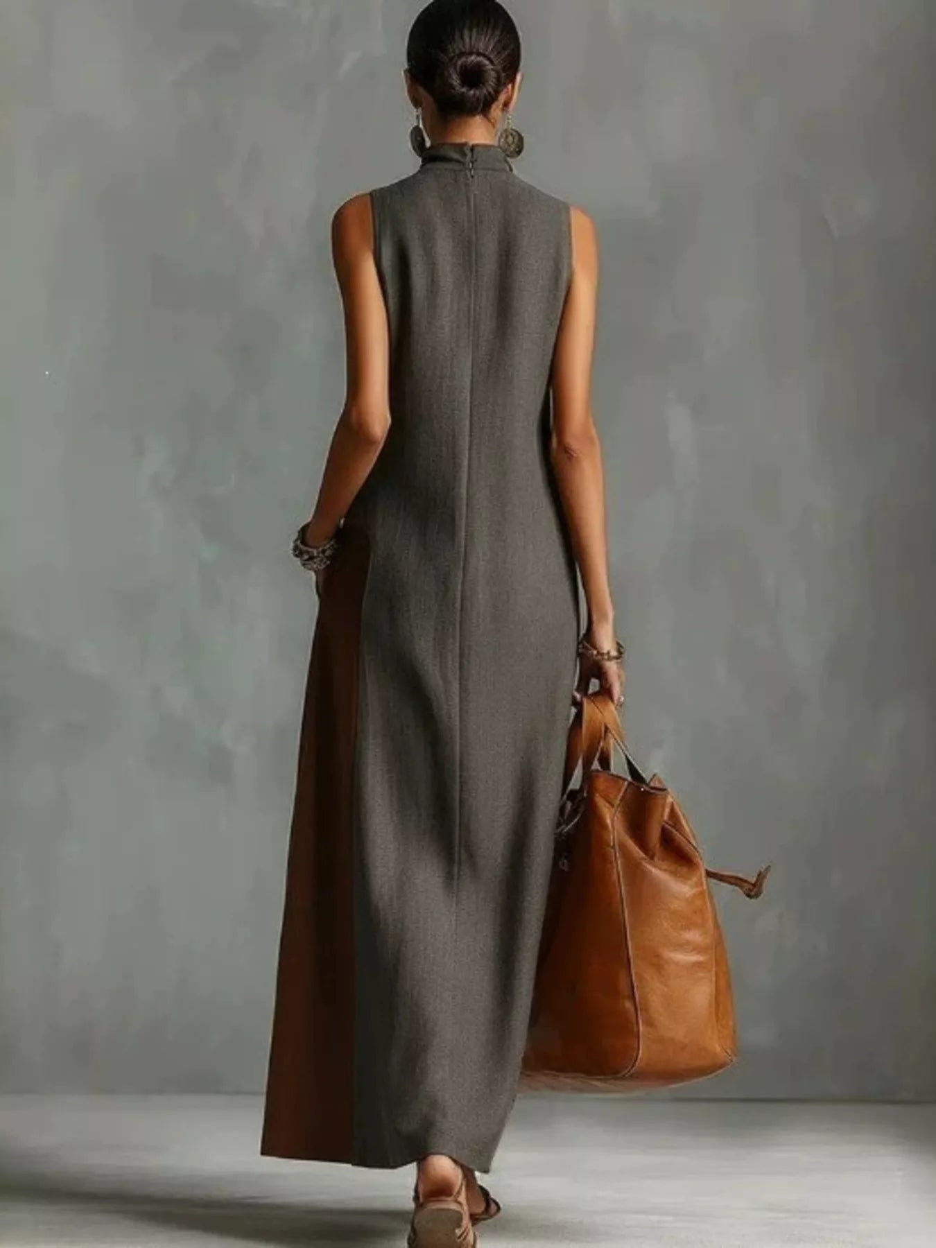 Women's Full Size Color Block Mock Neck Sleeveless Maxi Dress Plus Size — Chic and Unique AU