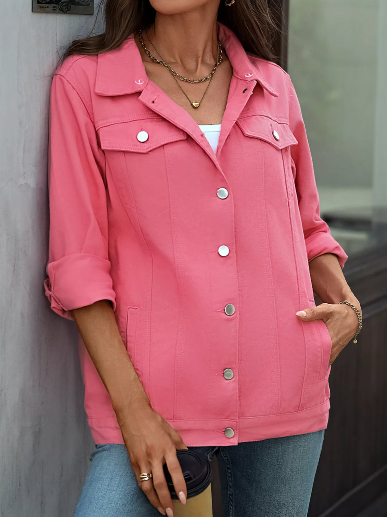 Button Up Long Sleeve Denim Jacket — women's jacket Australia