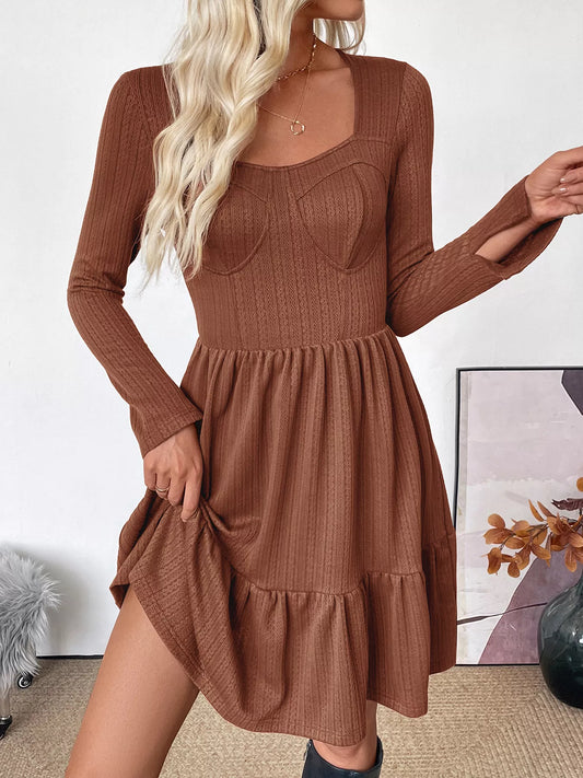 Ruffled Hem Long Sleeve Knit Dress — women's knit sweater dress Australia