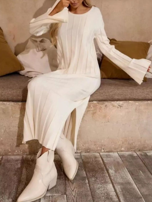 Women's Ribbed Knit Slit Sweater Dress — women's knitwear Australia