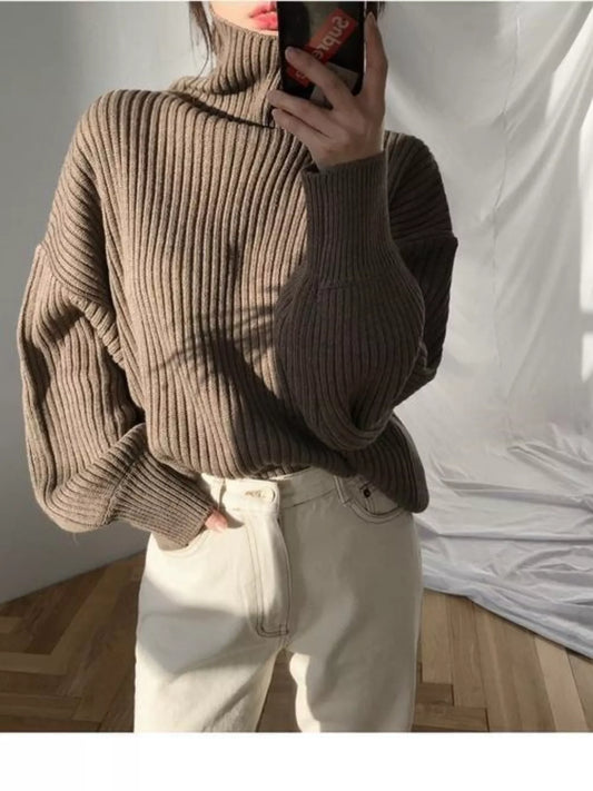 Women's Oversized Turtleneck Ribbed Knit Sweater — women's knitwear Australia