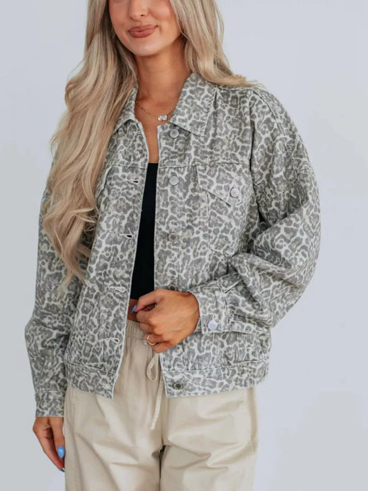 Leopard Button Up Denim Jacket — women's jacket Australia