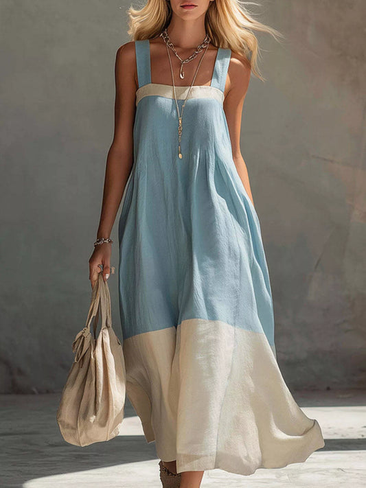 Color-Block Sleeveless Linen-Blend Midi Dress — women's midi dress Australia