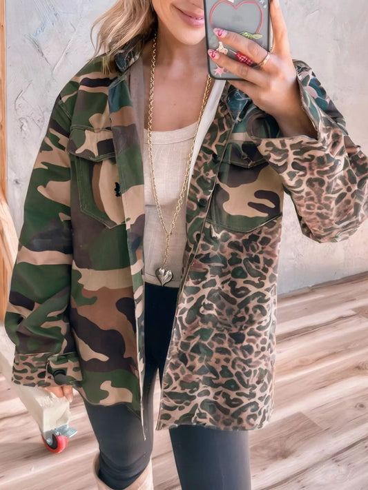 Camouflage Leopard Print Mixed Pattern Oversized Jacket — women's jacket Australia