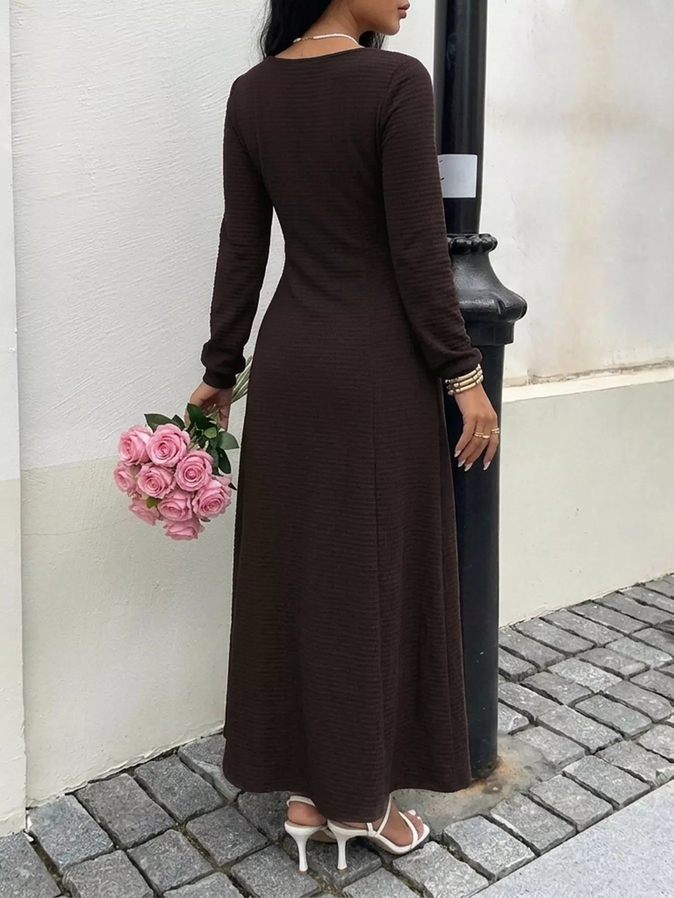 Women's Long Sleeve Tie-Front Maxi Dress — Chic and Unique AU