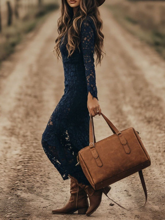 Full Size Lace Long Sleeve Midi Dress Plus Size — women's casual dress Australia