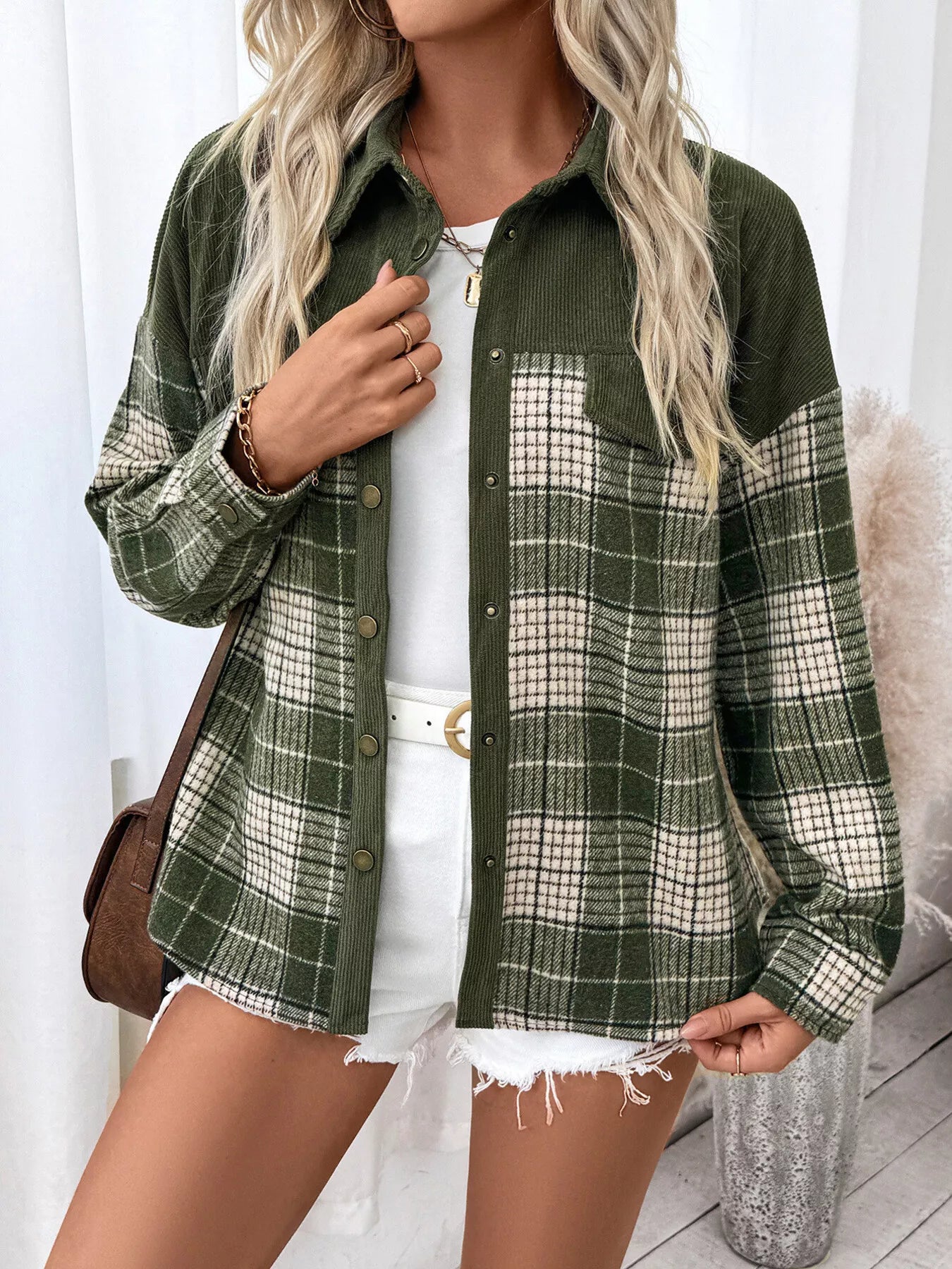 Plaid Button Up Long Sleeve Shacket — women's outerwear Australia