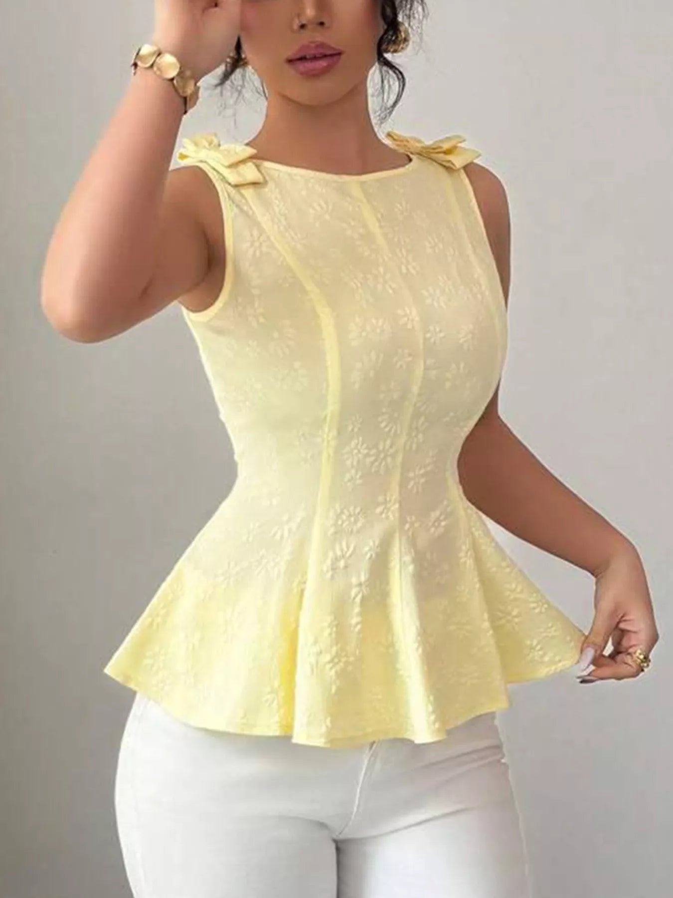 Bow Shoulder Peplum Tank — women's tank top Australia