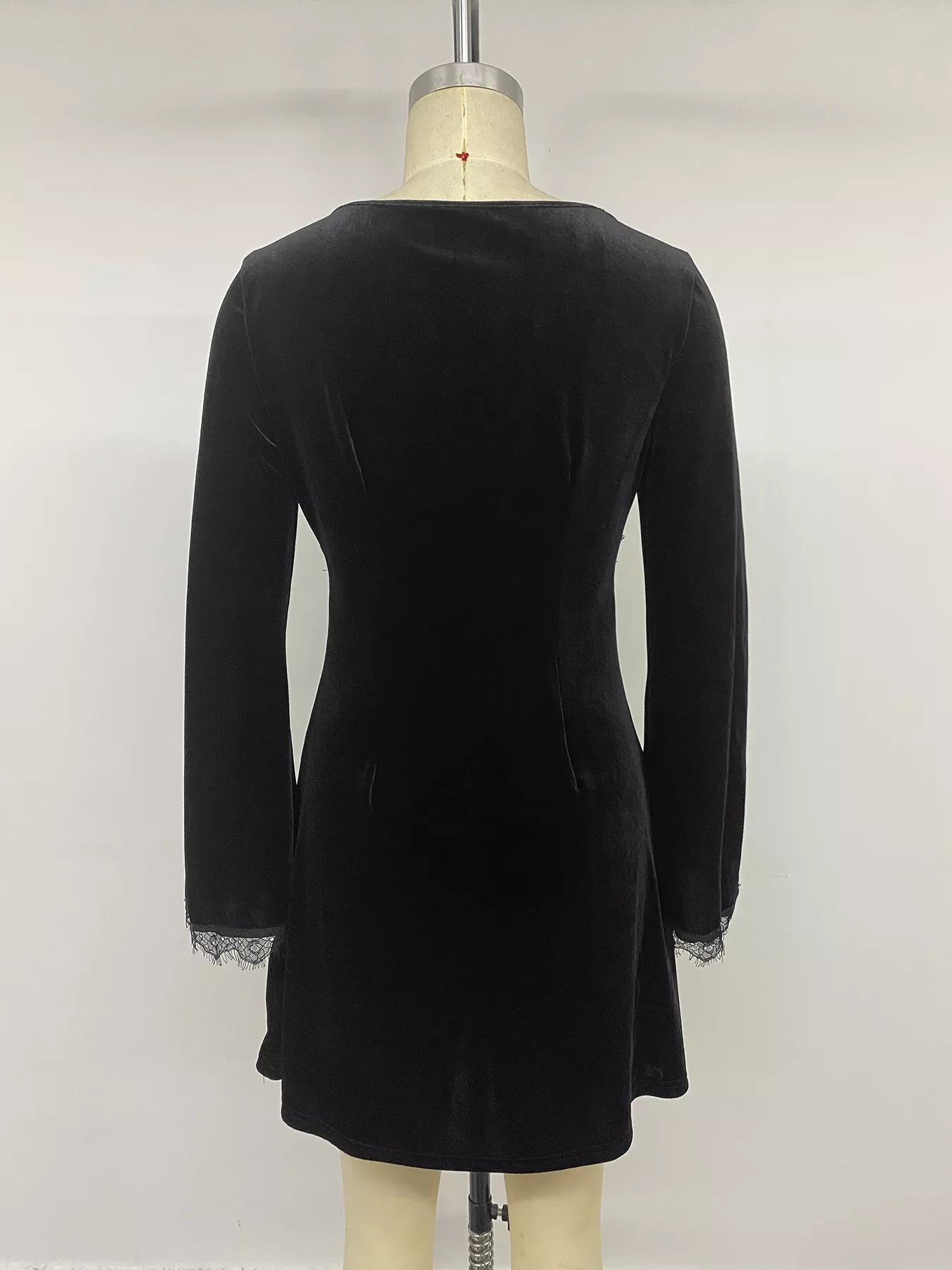 Women's Velvet Lace Trim V-Neck Mini Dress — Chic and Unique AU