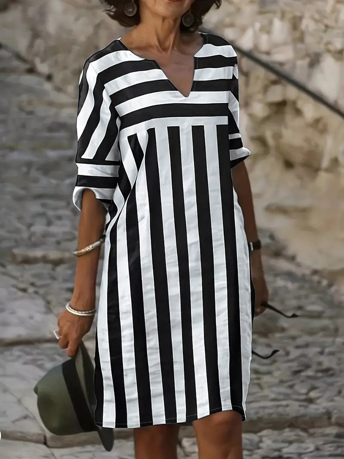 Women's Striped Notched Casual Mini Dress — Chic and Unique AU