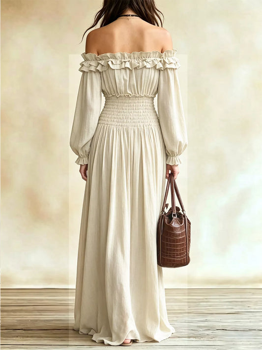 Full Size Off-Shoulder Ruffled Maxi Dress with Smocked Waist Plus Size — women's maxi dress Australia