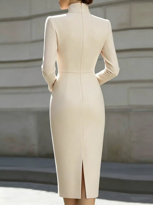Women's High Neck Long Sleeve Slit Dress — Chic and Unique AU