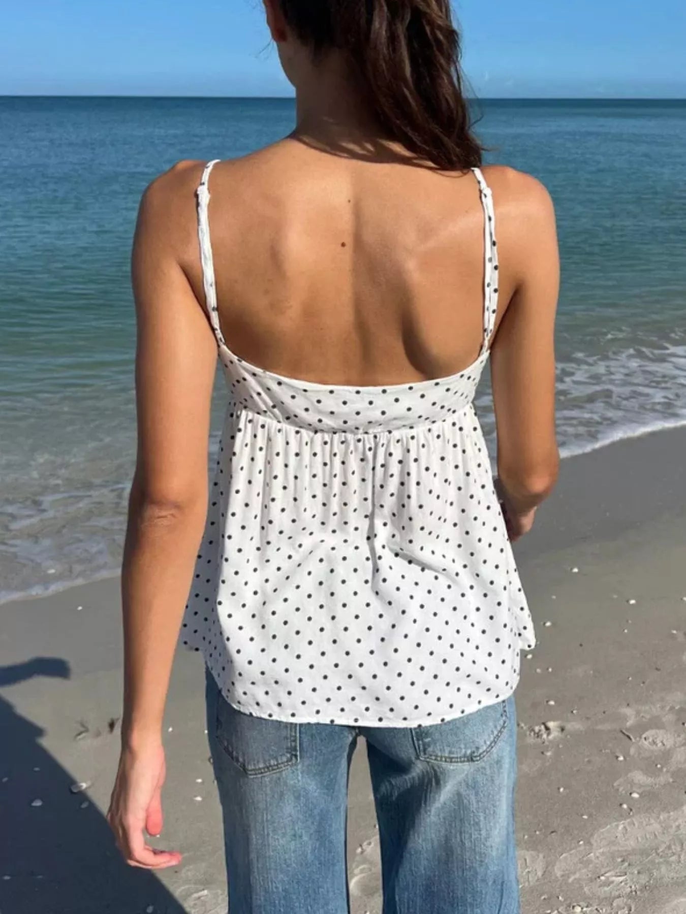 Polka Dot V-Neck Flowy Cami — women's cami Australia