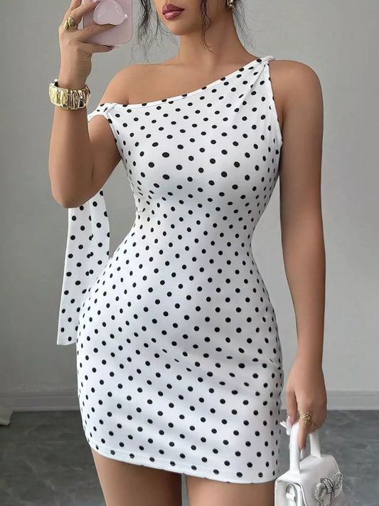 One-Shoulder Polka Dot Bodycon Mini Dress — women's mini dress Australia