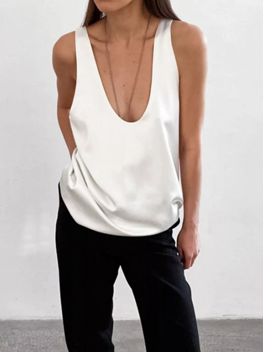 Satin Deep V-Neck Tank — women's tank top Australia