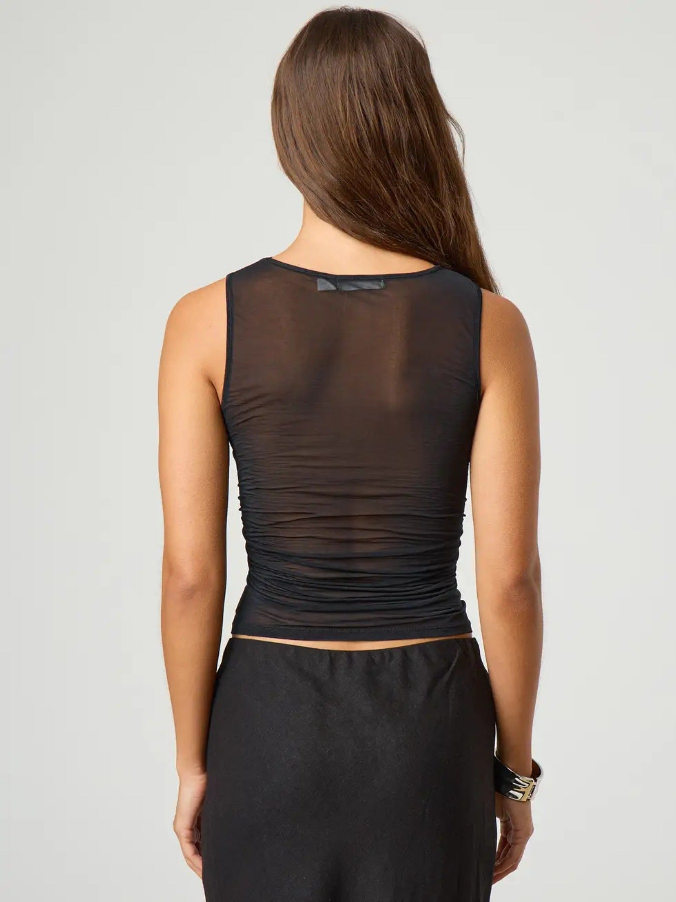 Ruched Sheer Round Neck Tank — women's tank top Australia