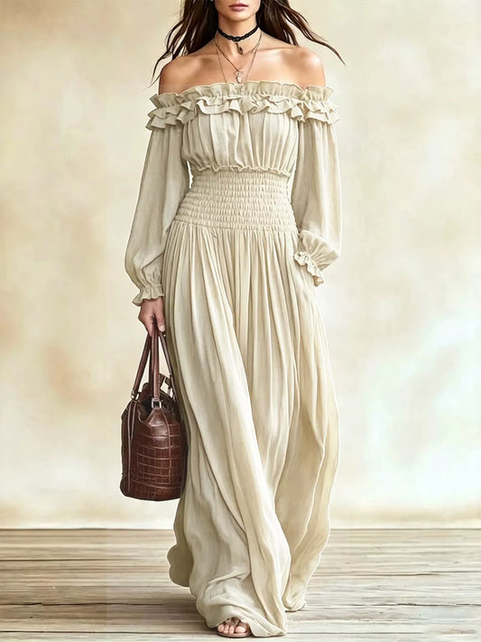 Full Size Off-Shoulder Ruffled Maxi Dress with Smocked Waist Plus Size — women's maxi dress Australia
