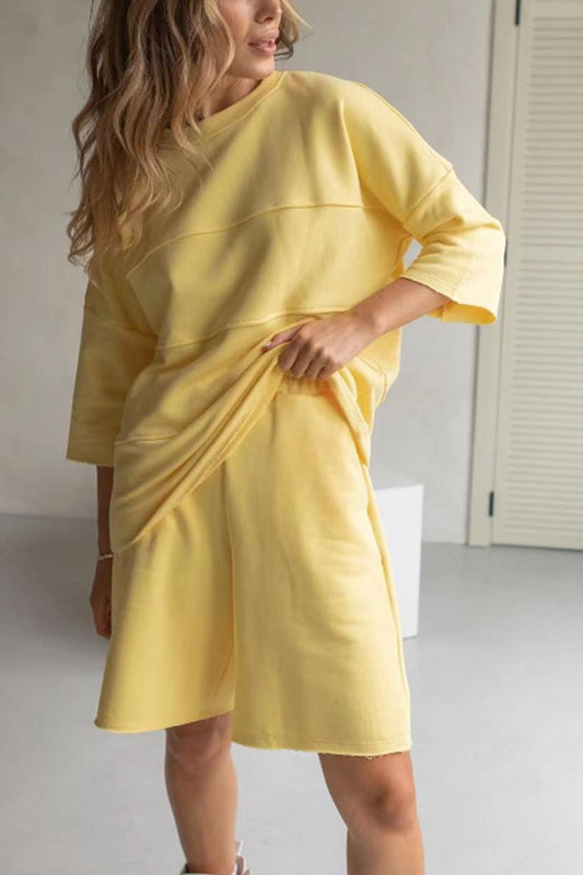 Round Neck Long Sleeve Top and Shorts Set — women's co-ord set Australia