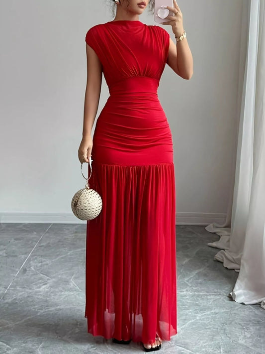 Ruched Cap Sleeve Maxi Dress — women's maxi dress Australia