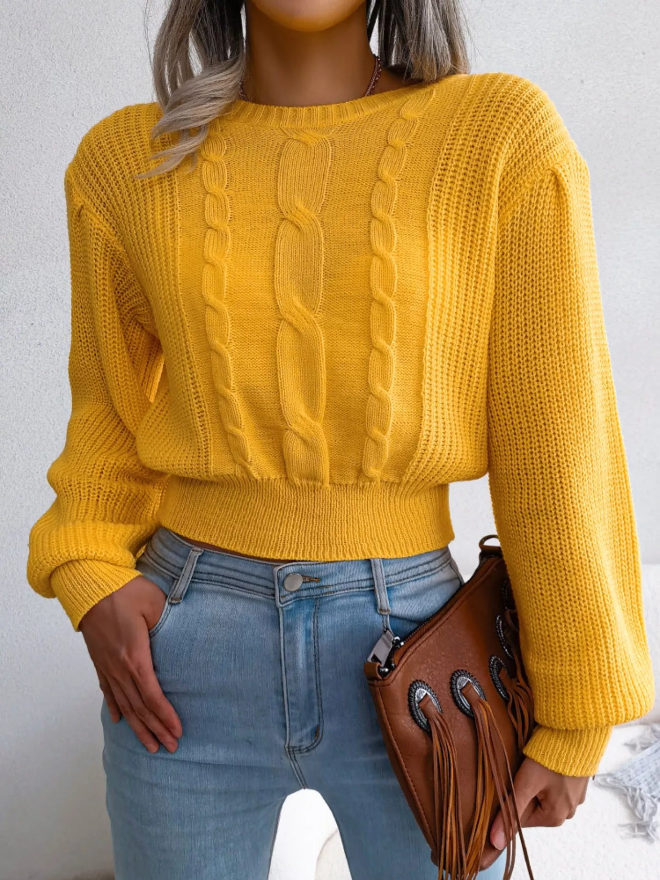 Women's Cable Knit Round Neck Cropped Sweater — women's cropped sweater Australia