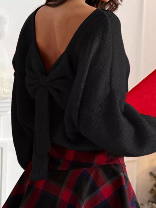 Women's Bow Back Long Sleeve Sweater — women's knit sweater Australia
