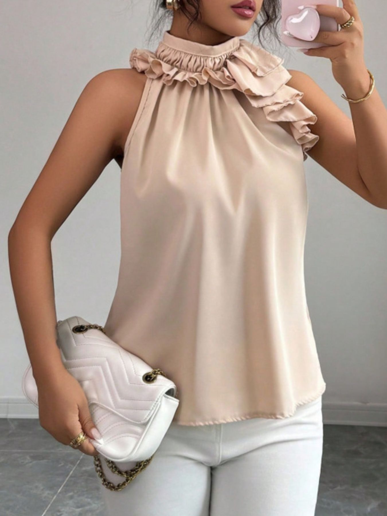 Ruffle High Neck Sleeveless Top — women's top Australia