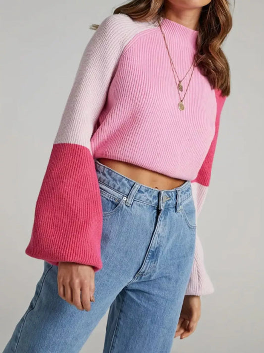 Women's Color Block Mock Neck Sweater — women's knit sweater Australia
