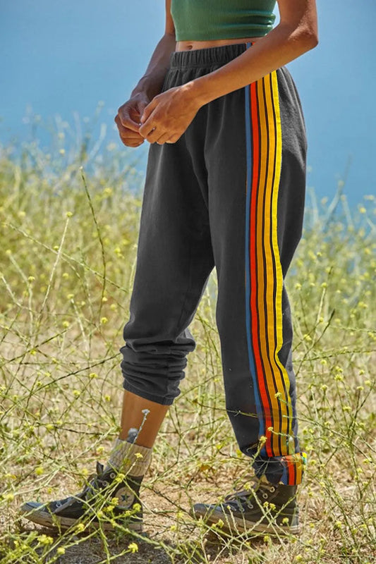 Contrast Striped Elastic Waist Active Pants — women's activewear Australia