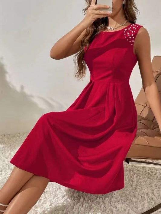 Pearl Detail Sleeveless Midi Dress — women's casual dress Australia