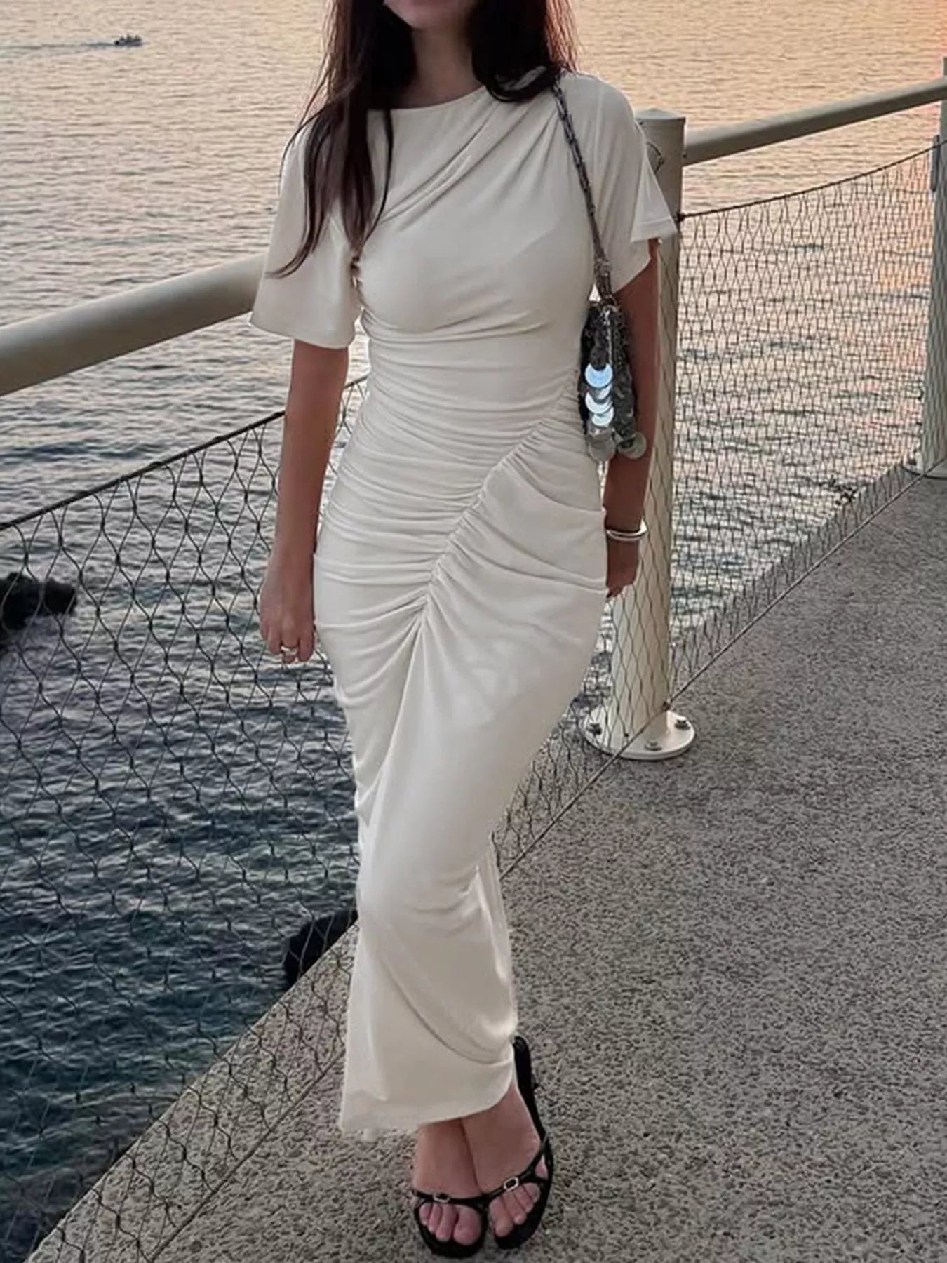 Women's Ruched Short Sleeve Maxi Dress — Chic and Unique AU