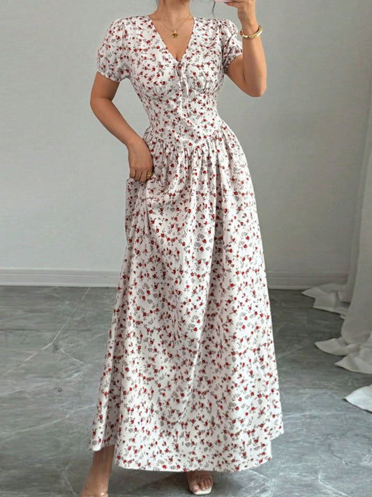 Floral Print V-Neck Maxi Dress — women's casual dress Australia