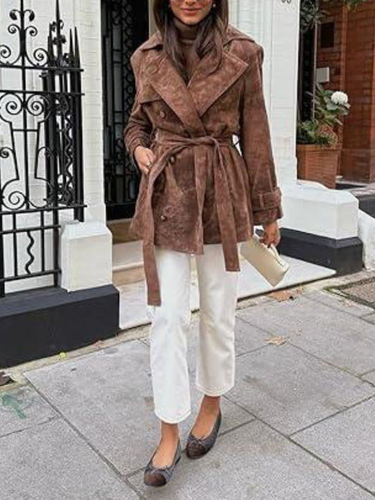Double Breasted Tie Waist Coat — women's coat Australia