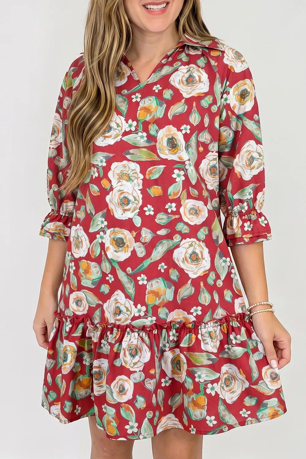 Women's Floral Print Half Sleeve Short Shift Dress — Chic and Unique AU