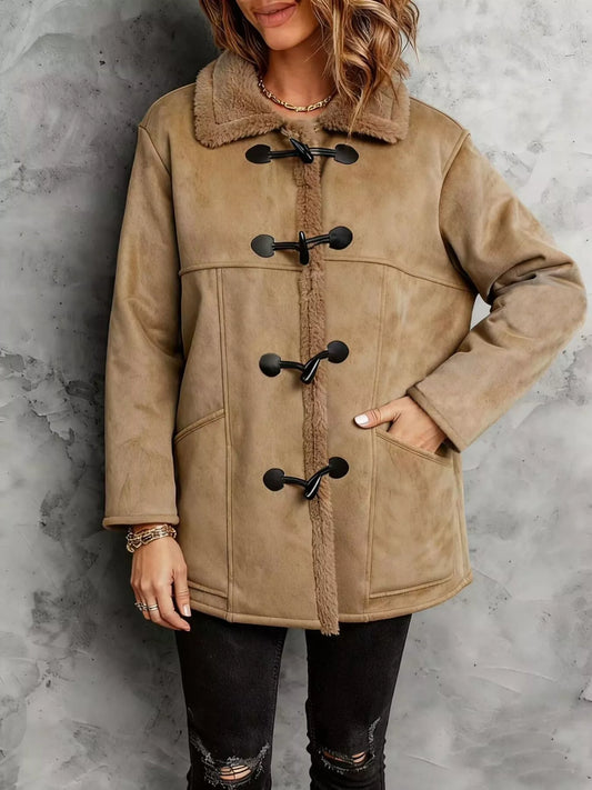 Faux Suede Sherpa Lined Toggle Coat — women's coat Australia