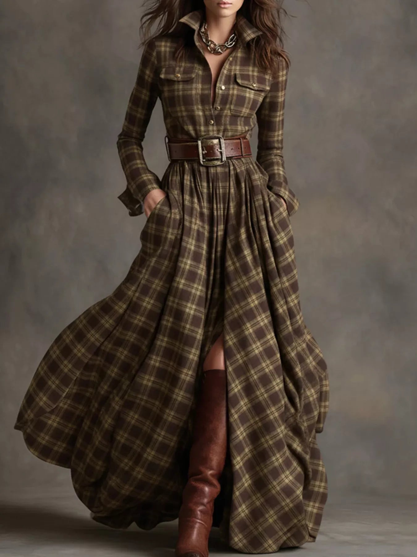 Plaid Button Front Maxi Shirt Dress — women's maxi dress Australia