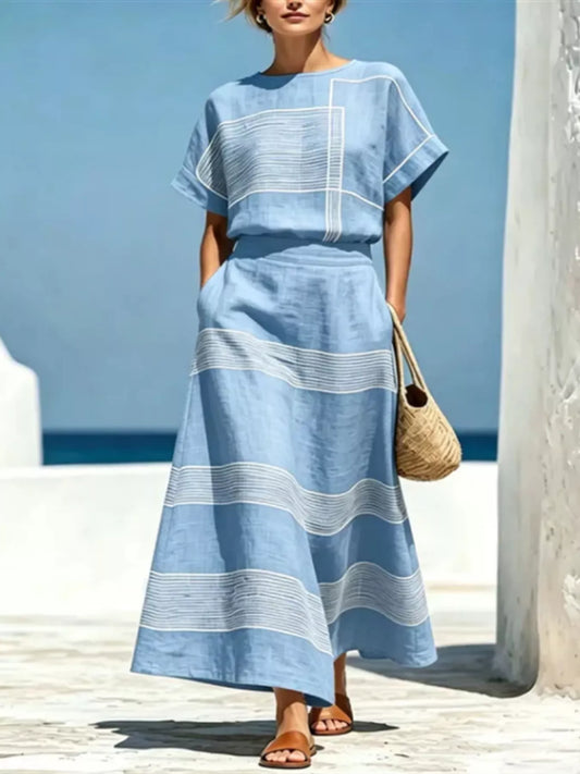 Full Size Striped Round Neck Top and Skirt Set Plus Size — women's co-ord set Australia