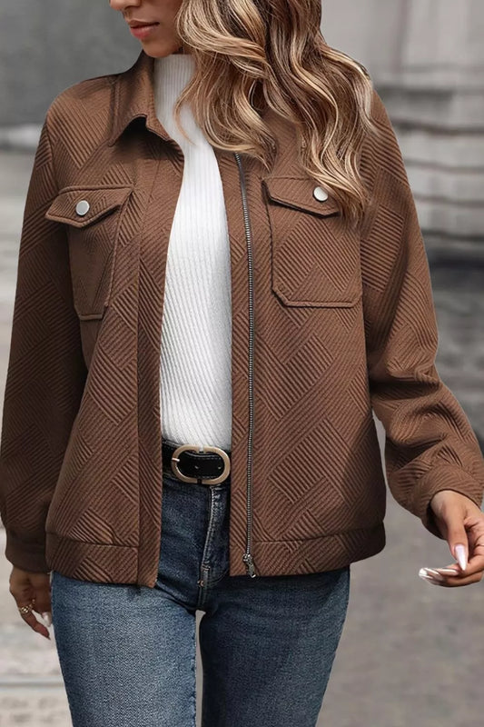 Solid Color Zip Up Button Flap Pocket Jackets — women's jacket Australia