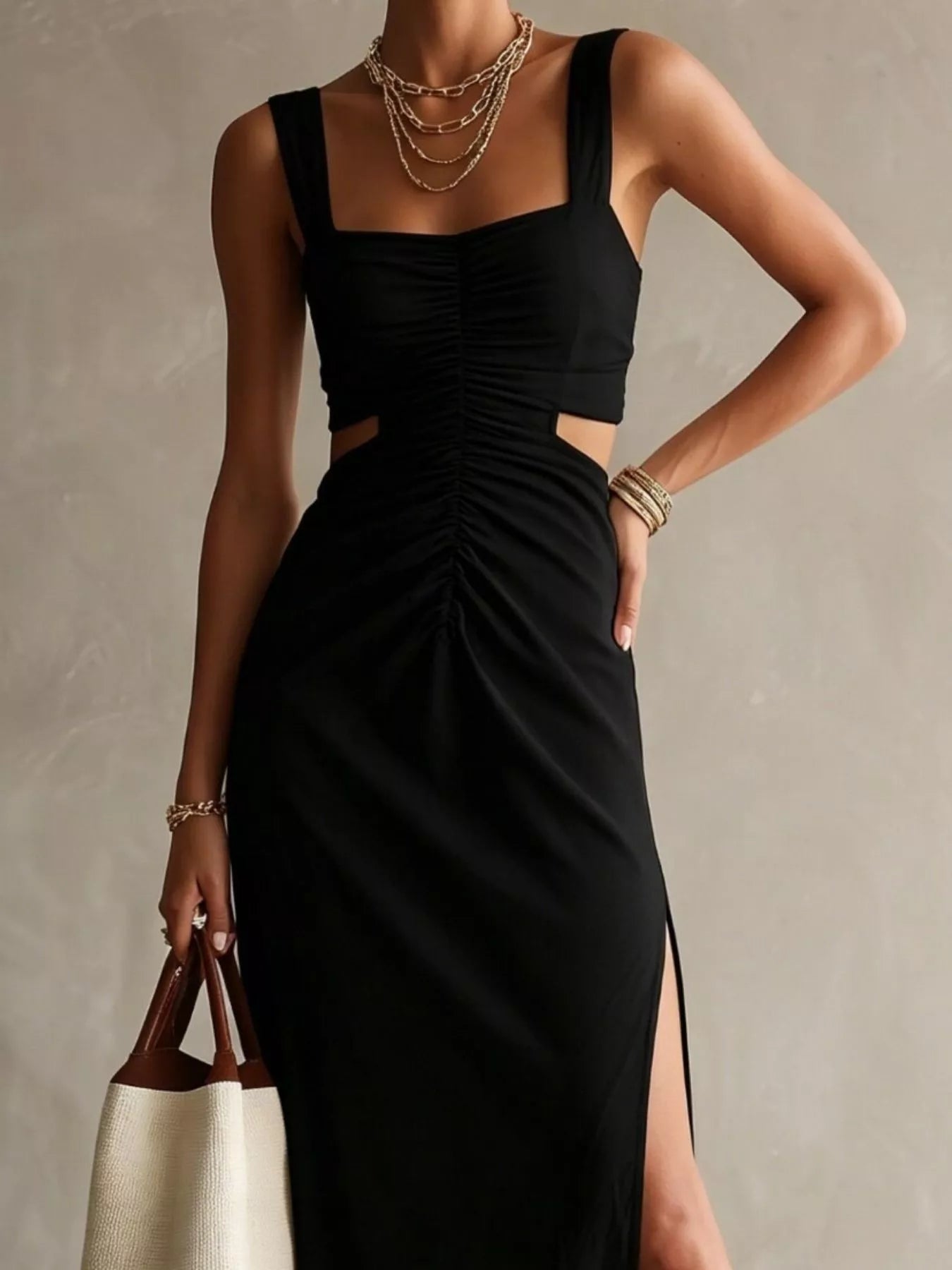 Women's Ruched Cut-Out Midi Dress — Chic and Unique AU