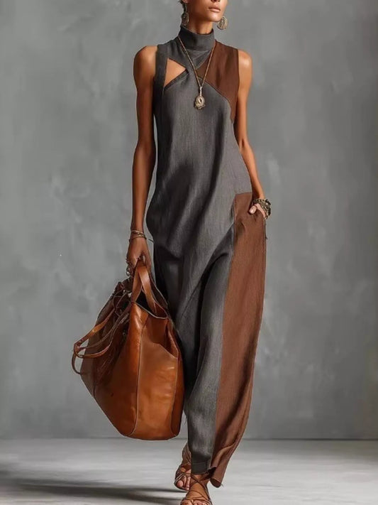 Women's Full Size Color Block Mock Neck Sleeveless Maxi Dress Plus Size — Chic and Unique AU